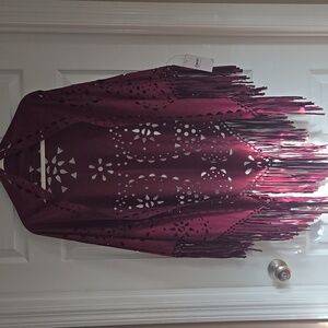 New Choies Burgundy Red Western Kimono Poncho Cutout Maroon One Size